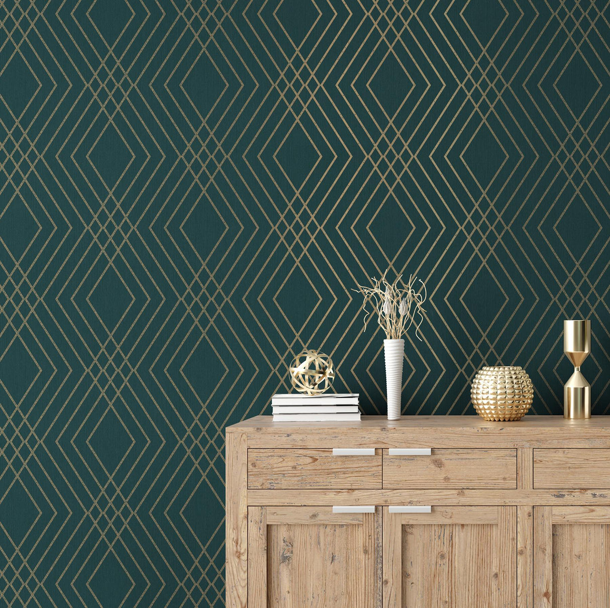 York Shard Evergreen Trellis Wallpaper