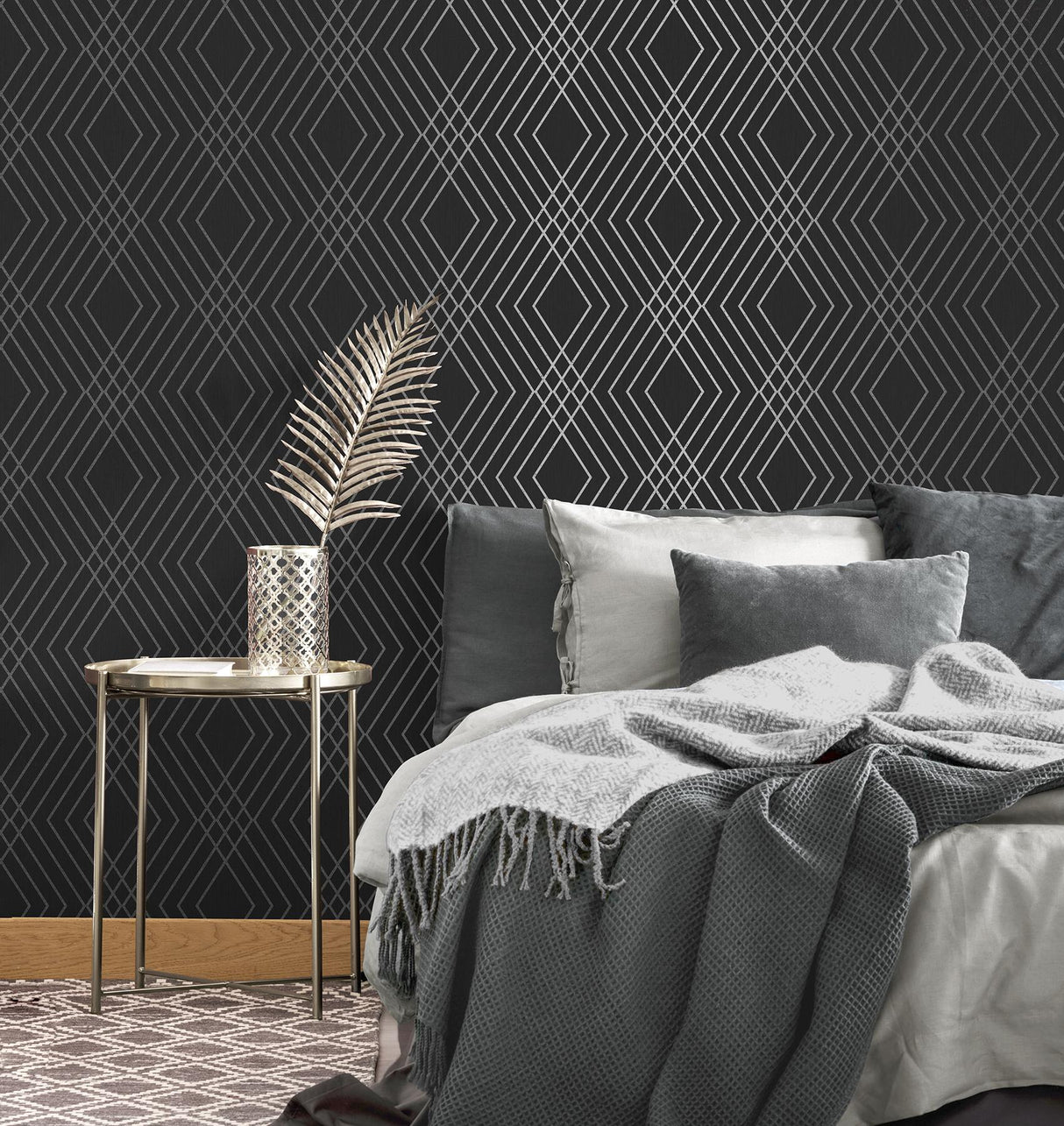 York Shard Black Trellis Wallpaper