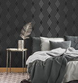 York Shard Black Trellis Wallpaper