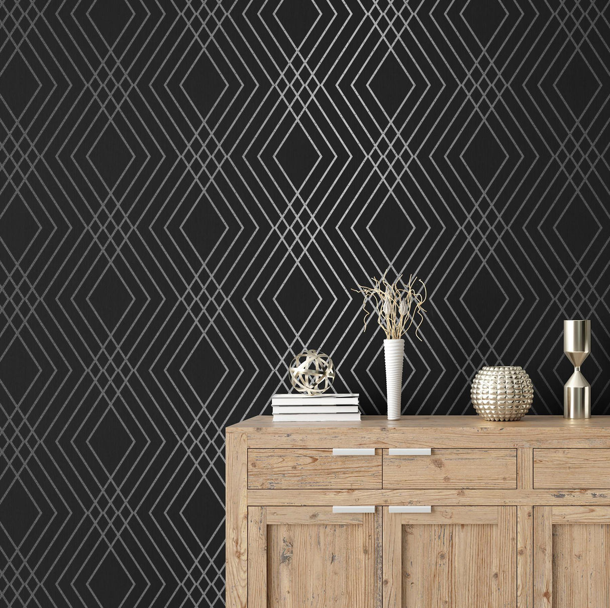 York Shard Black Trellis Wallpaper