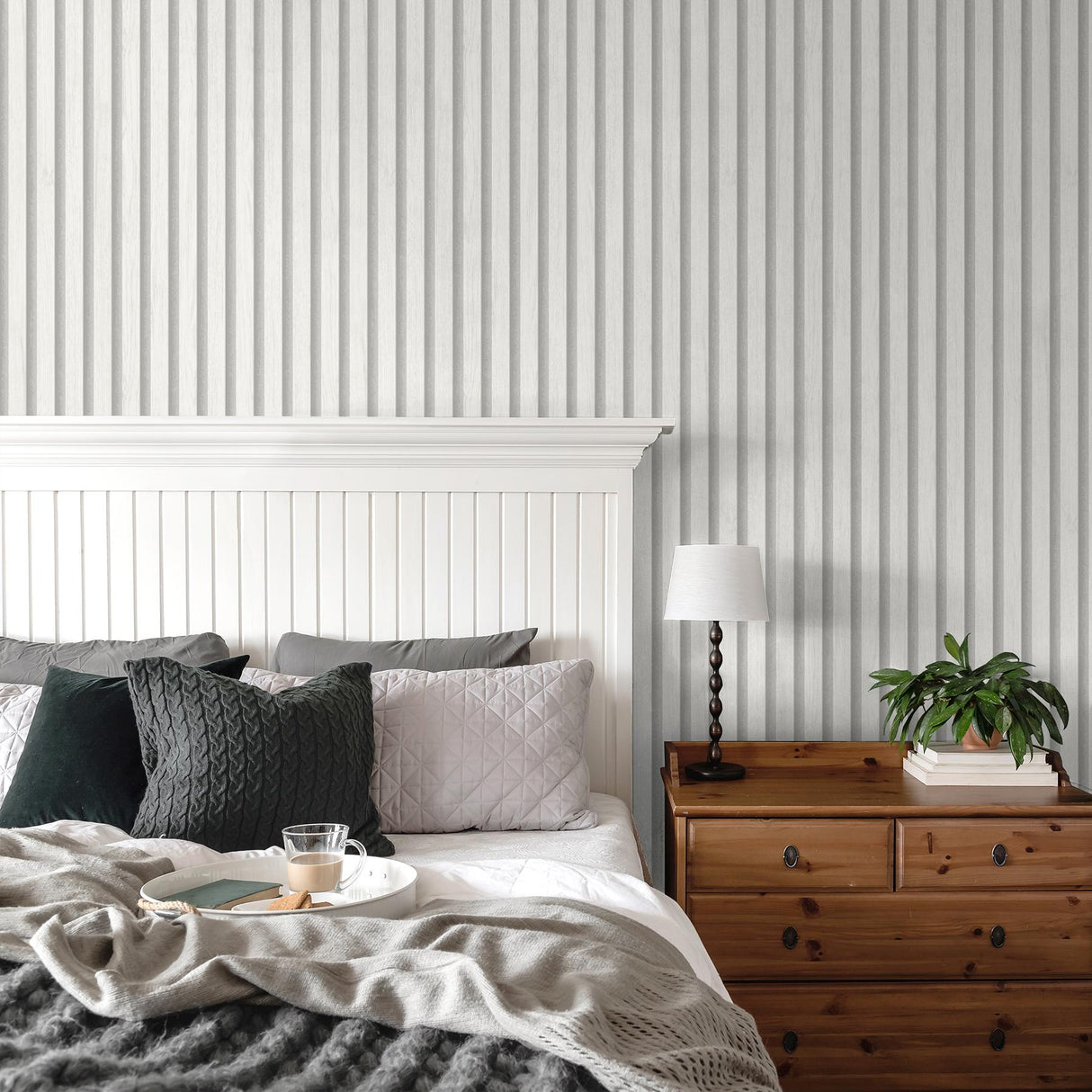 York Millard White Wood Slats Wallpaper