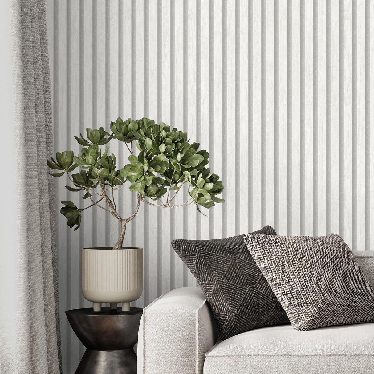 York Millard White Wood Slats Wallpaper