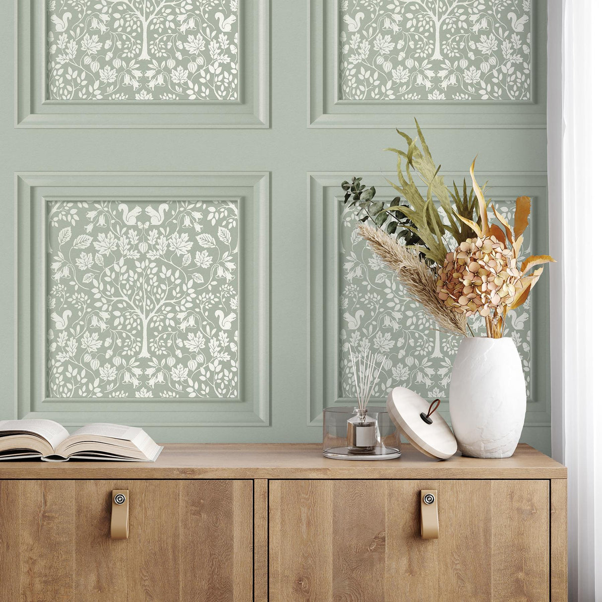 York Edwina Sage Woodland Panel Wallpaper