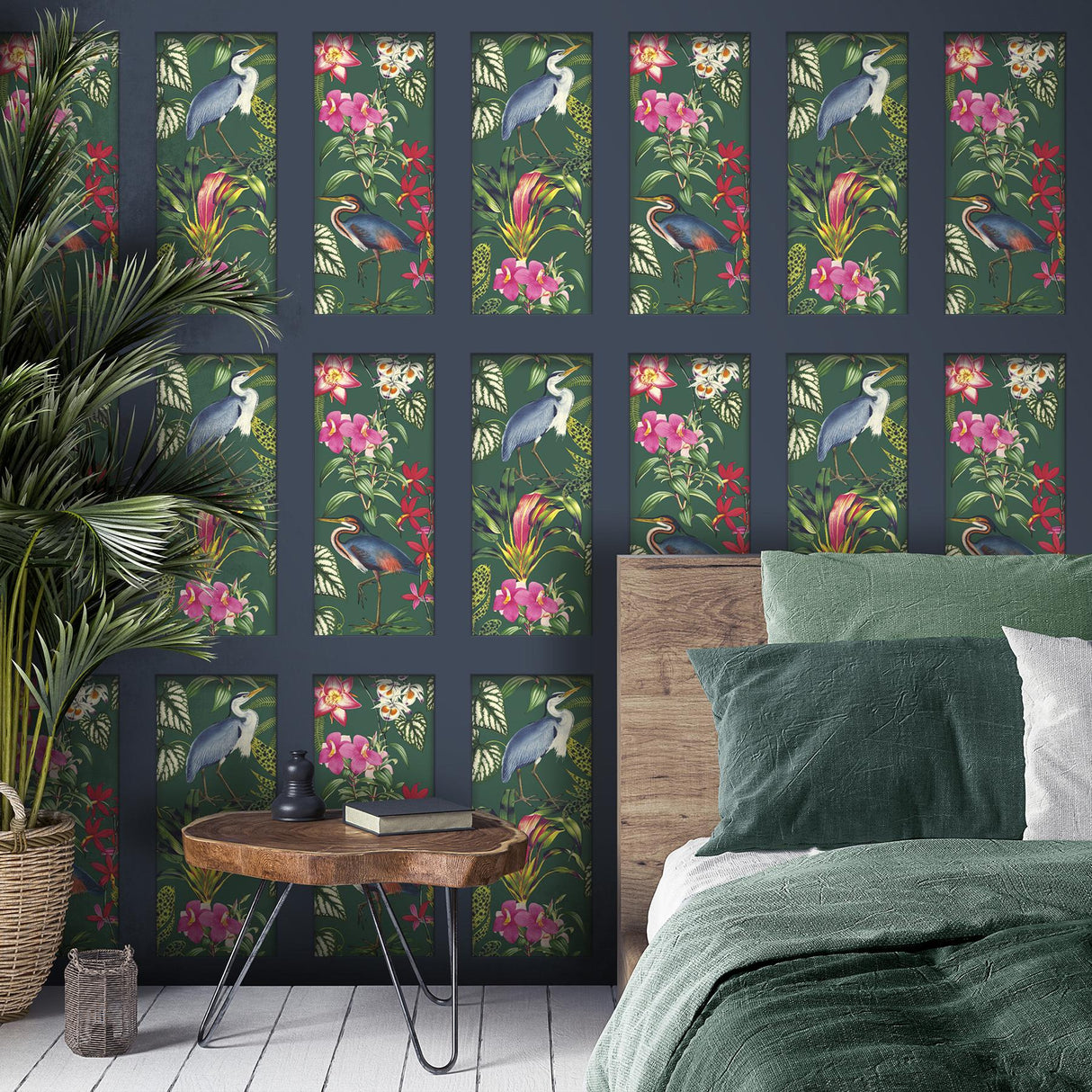 York Silas Dark Blue Tropical Panel Wallpaper