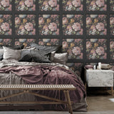 York Arlene Black Floral Panel Wallpaper