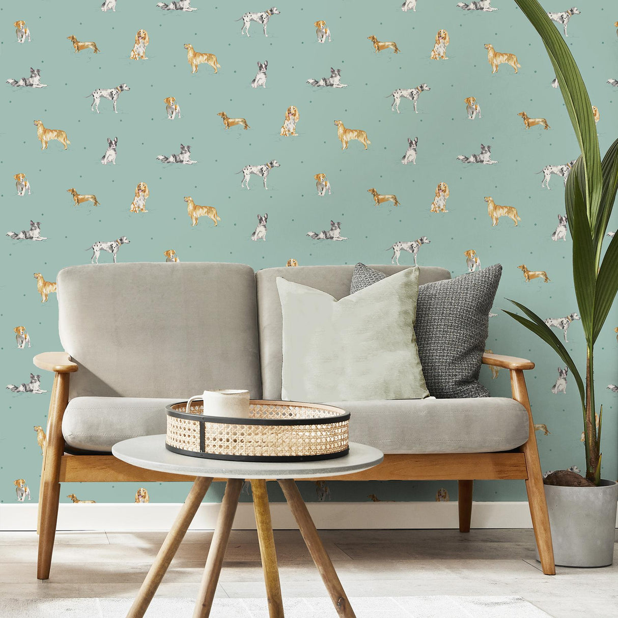 York Delmar Blue Painted Dogs Wallpaper