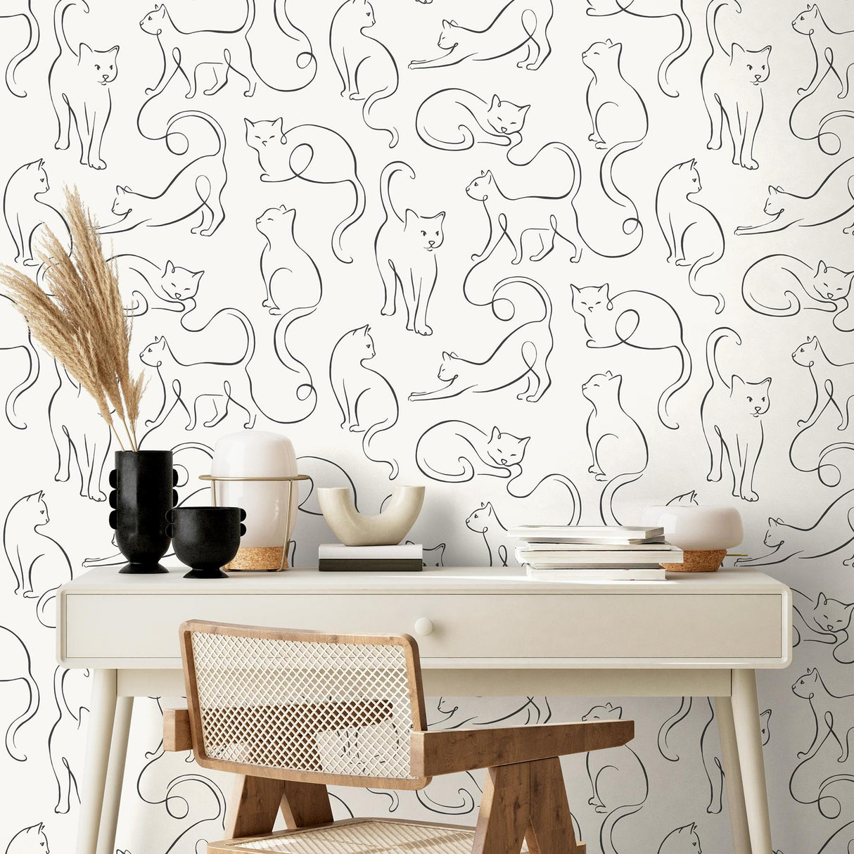York Clarice Black Cat Sketches Wallpaper