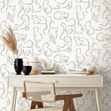 York Clarice Black Cat Sketches Wallpaper