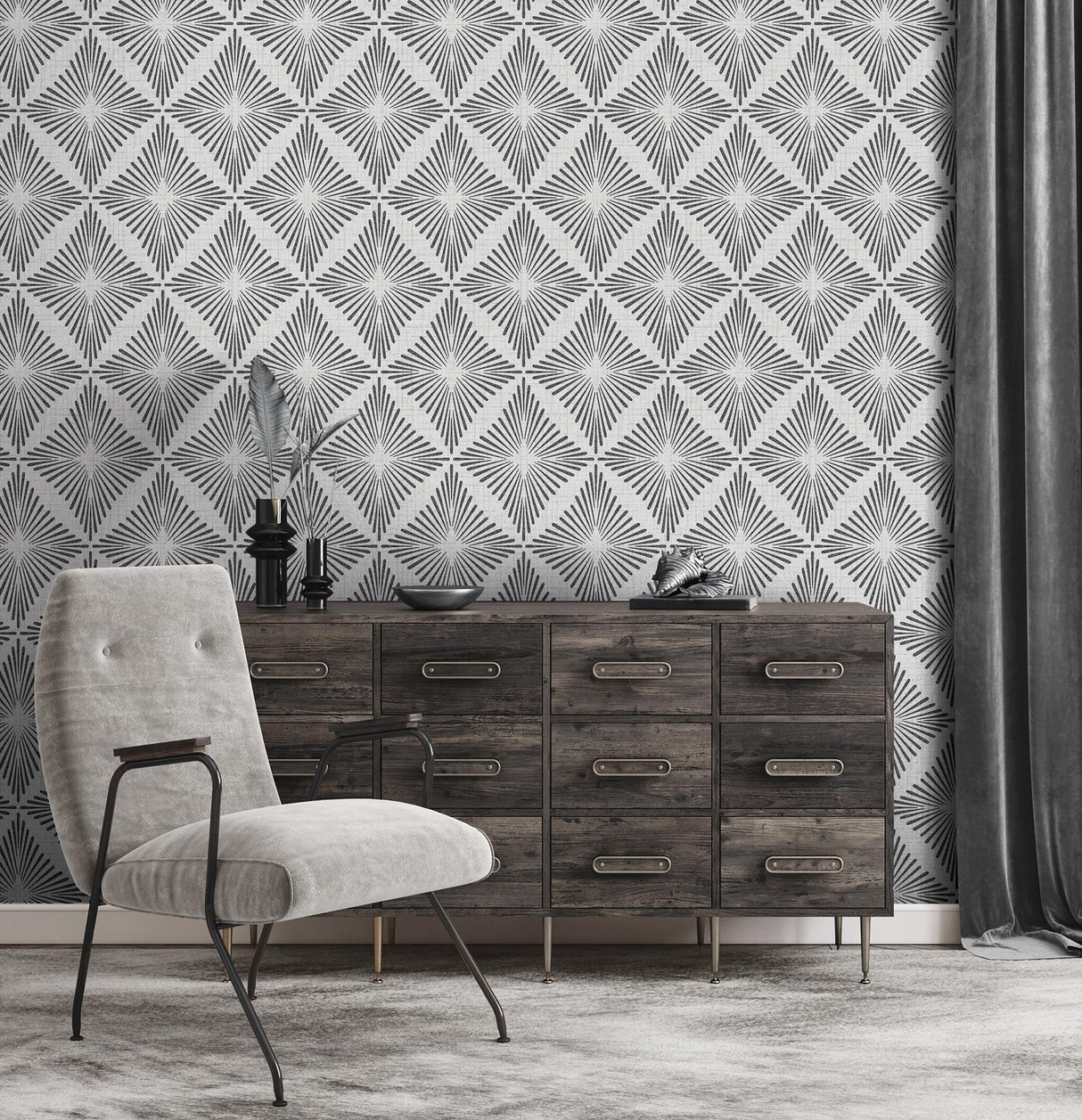 York Denver Dark Grey Starburst Wallpaper