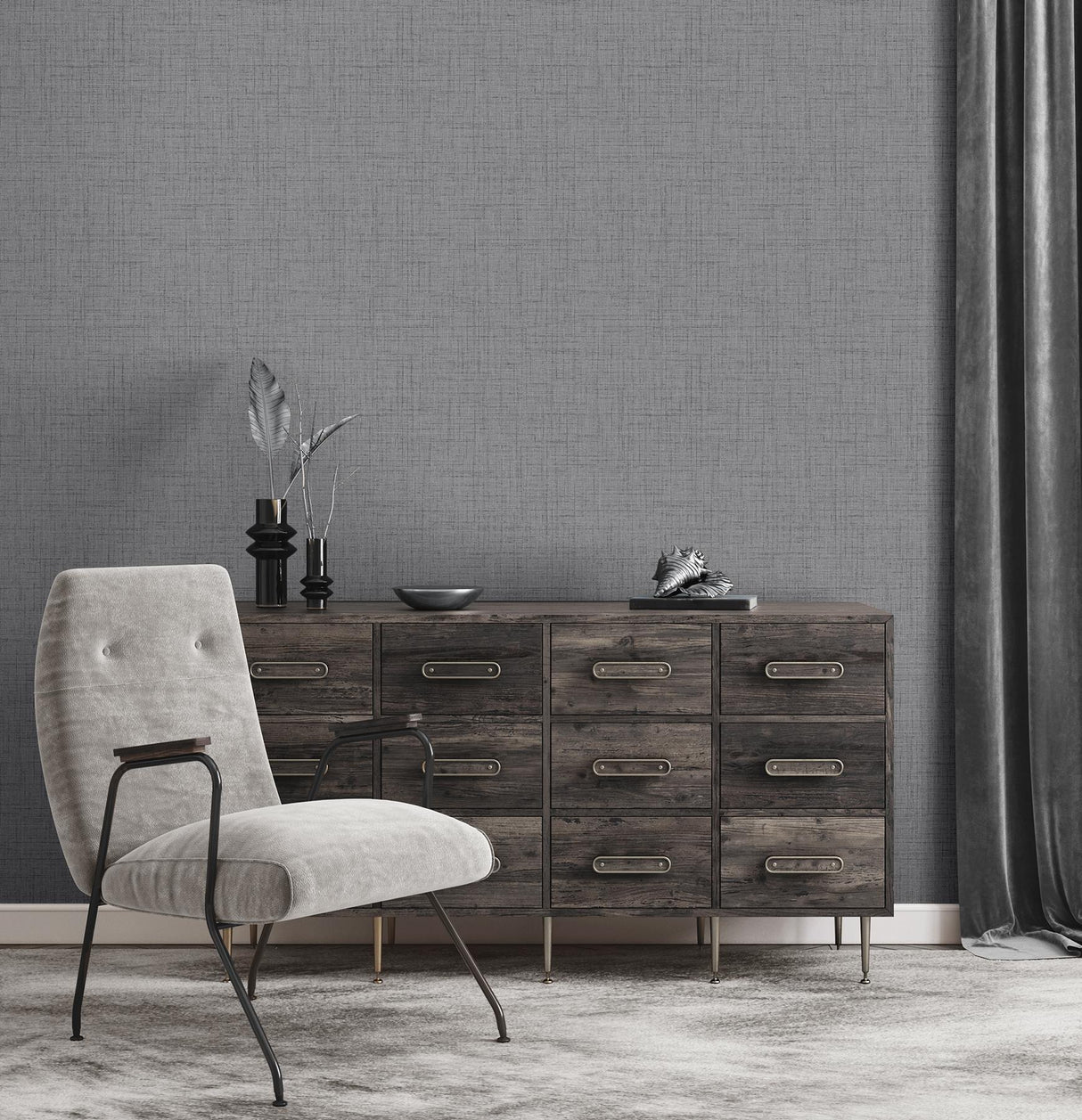 York Weber Dark Grey Texture Wallpaper