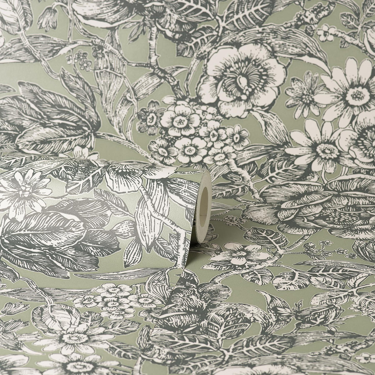 York Hedgerow Green Floral Trails Wallpaper