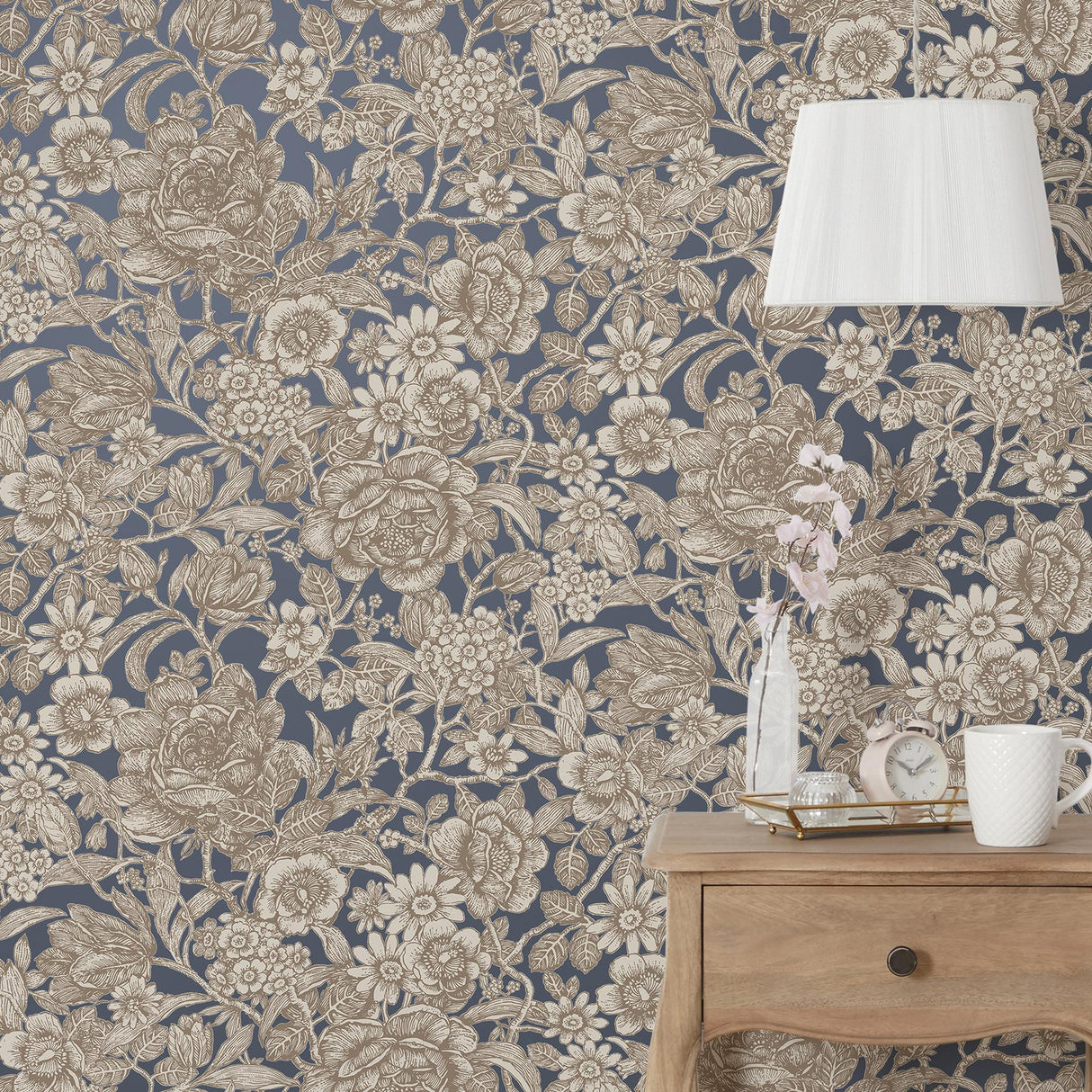York Hedgerow Navy Floral Trails Wallpaper