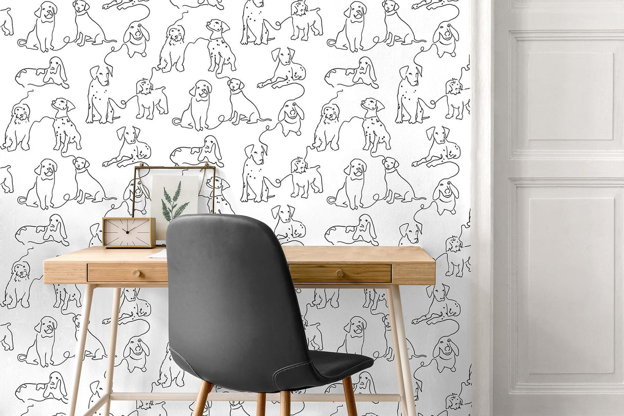 York Ansel Black Dog Sketches Wallpaper