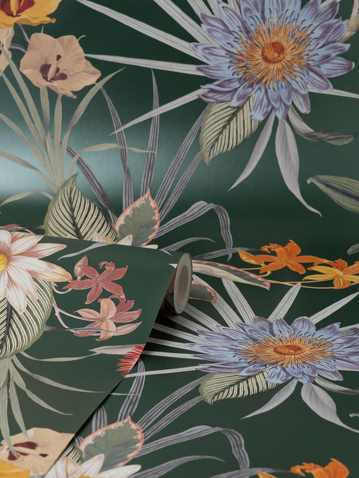 York Calista Dark Green Tropical Floral Wallpaper