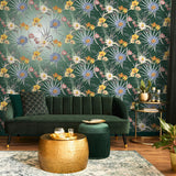 York Calista Dark Green Tropical Floral Wallpaper