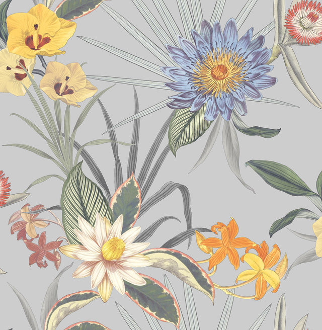 York Calista Light Blue Tropical Floral Wallpaper