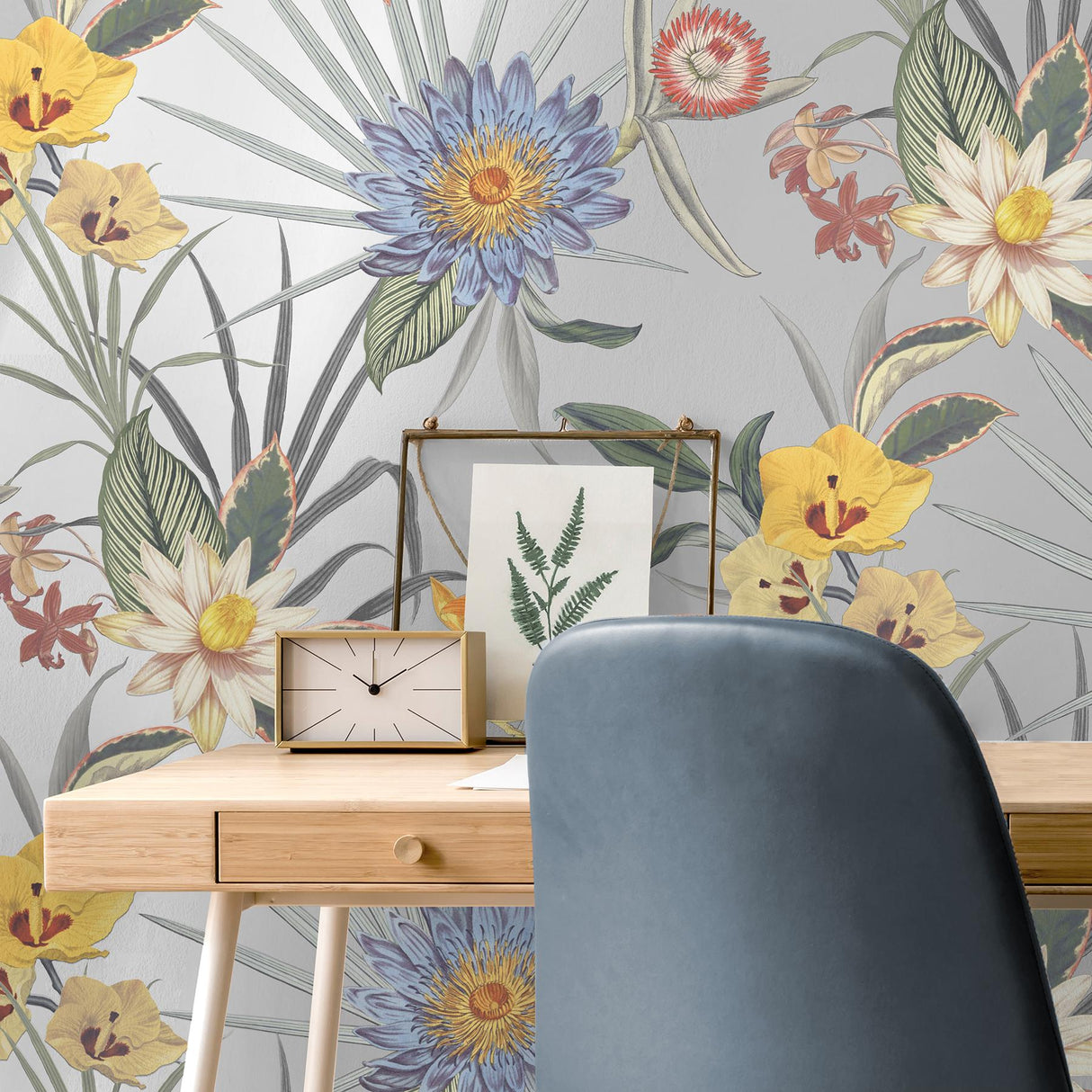 York Calista Light Blue Tropical Floral Wallpaper
