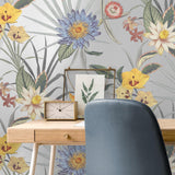 York Calista Light Blue Tropical Floral Wallpaper