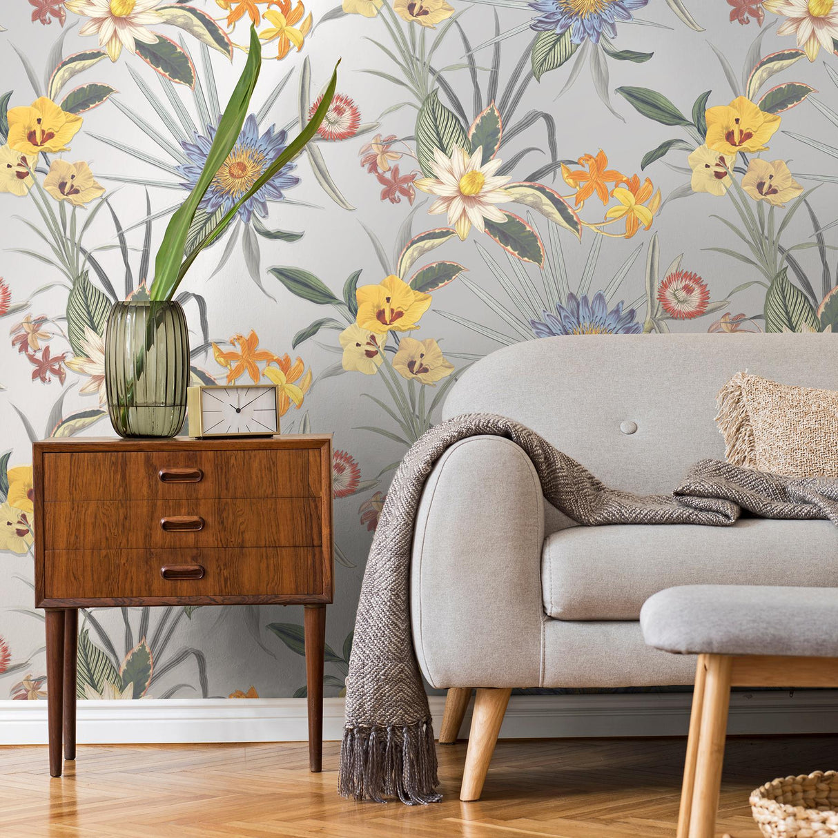 York Calista Light Blue Tropical Floral Wallpaper