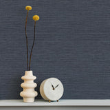 York Miya Dark Blue Faux Grasscloth Wallpaper