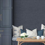York Miya Dark Blue Faux Grasscloth Wallpaper