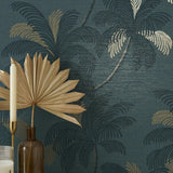 York Jones Teal Palm Tree Wallpaper