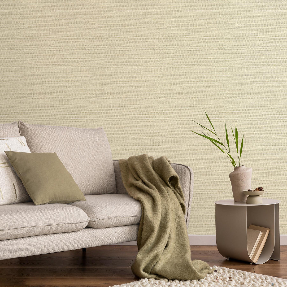 York Miya Light Yellow Faux Grasscloth Wallpaper