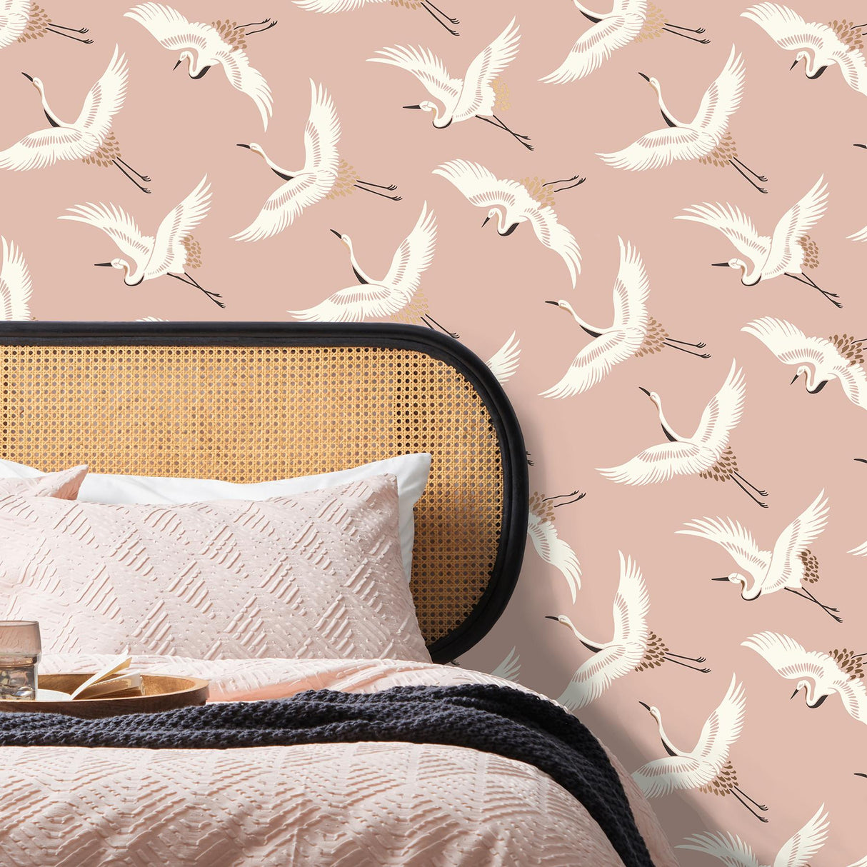 York Cosette Blush Cranes Wallpaper