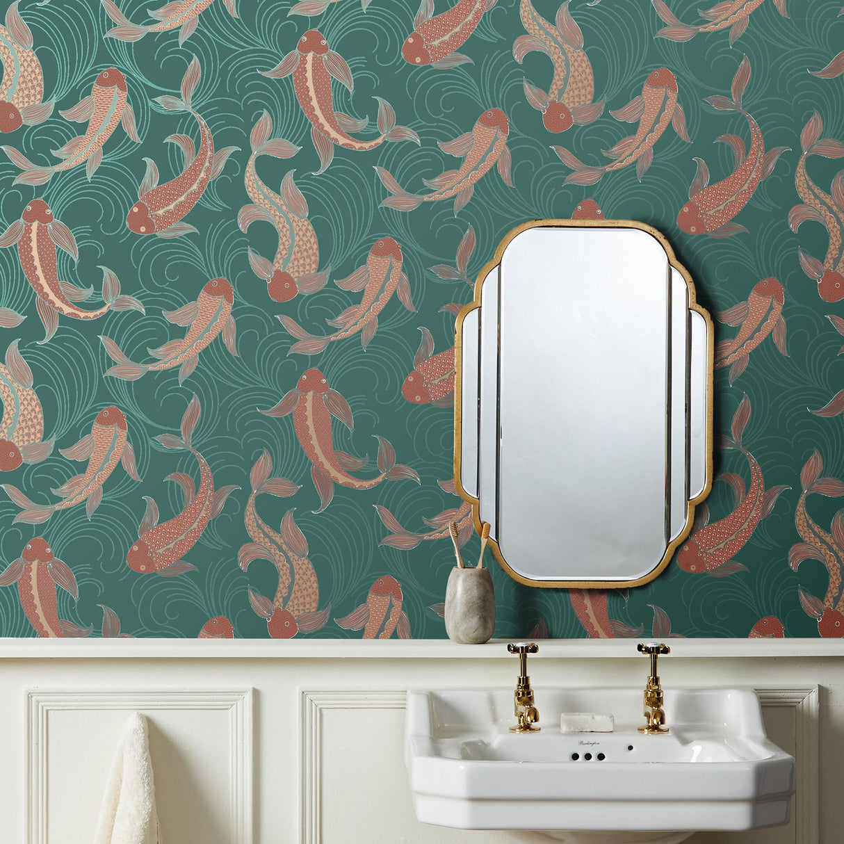 York Dashiell Teal Decorative Fish Wallpaper