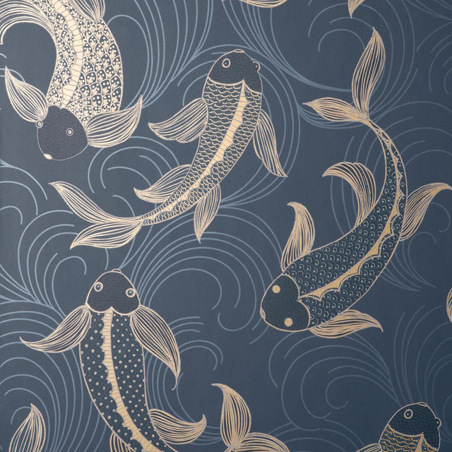 York Dashiell Navy Decorative Fish Wallpaper