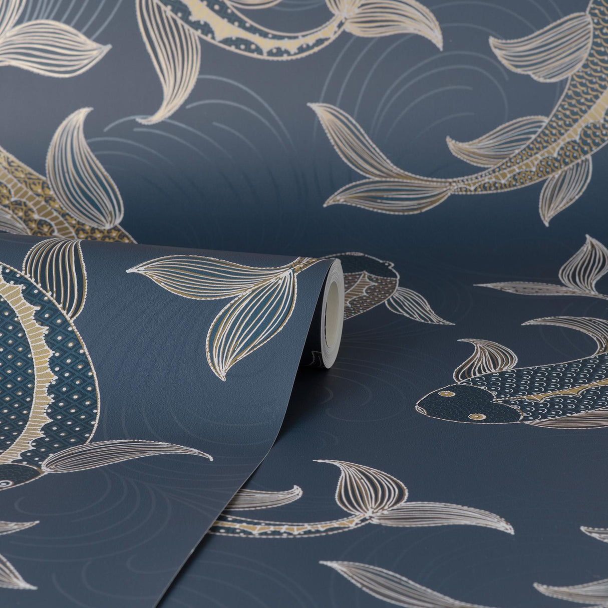 York Dashiell Navy Decorative Fish Wallpaper