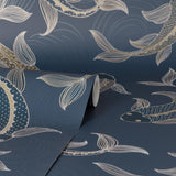 York Dashiell Navy Decorative Fish Wallpaper