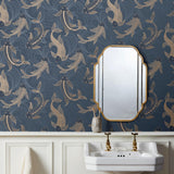 York Dashiell Navy Decorative Fish Wallpaper