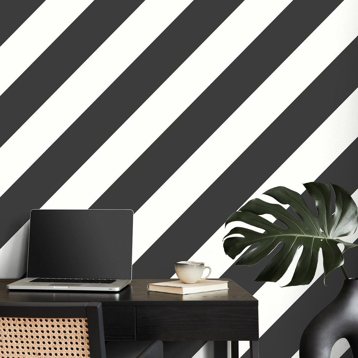 York Zander Black Modern Diagonal Wallpaper
