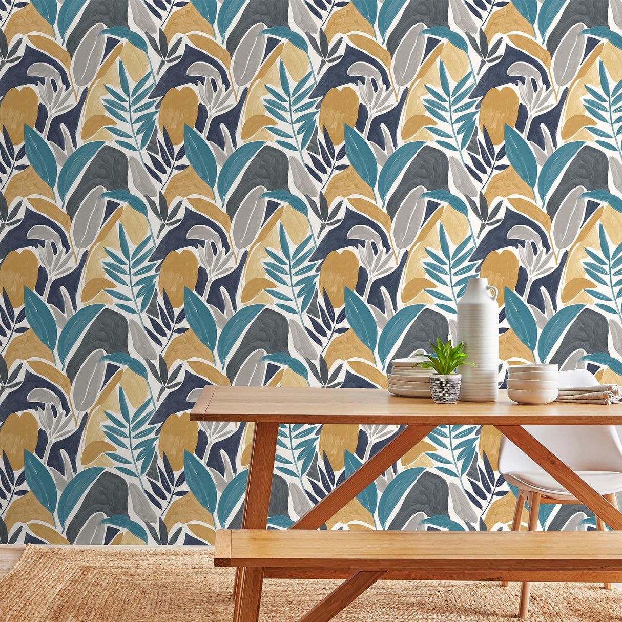 York Marisol Yellow Artistic Leaf Wallpaper