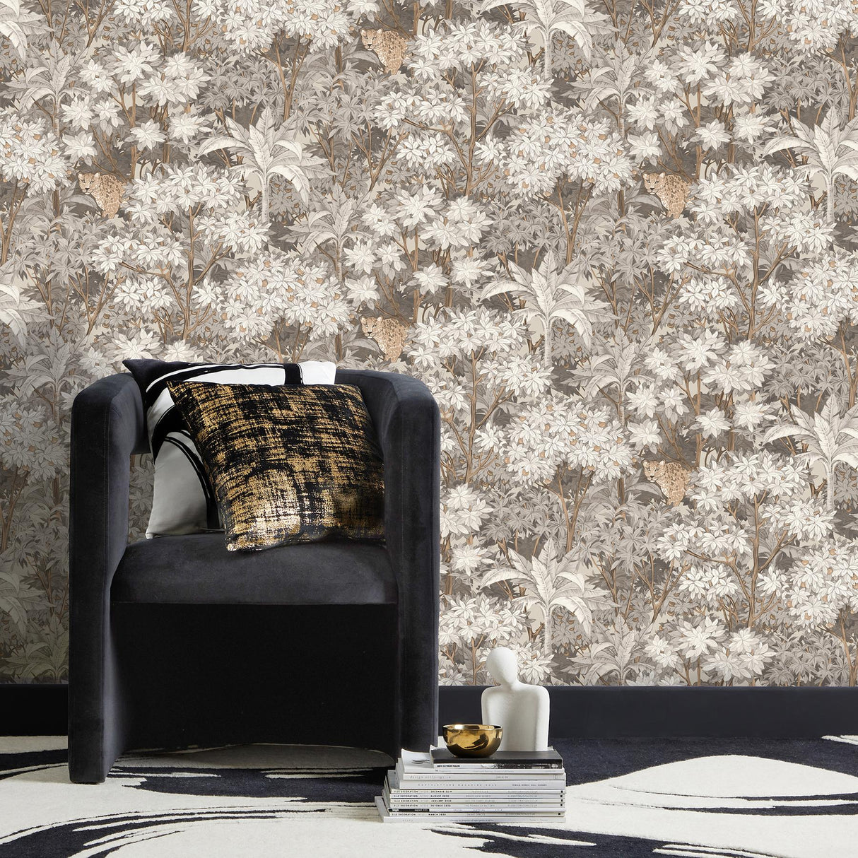 York Kamali Neutral Leopard Trees Wallpaper