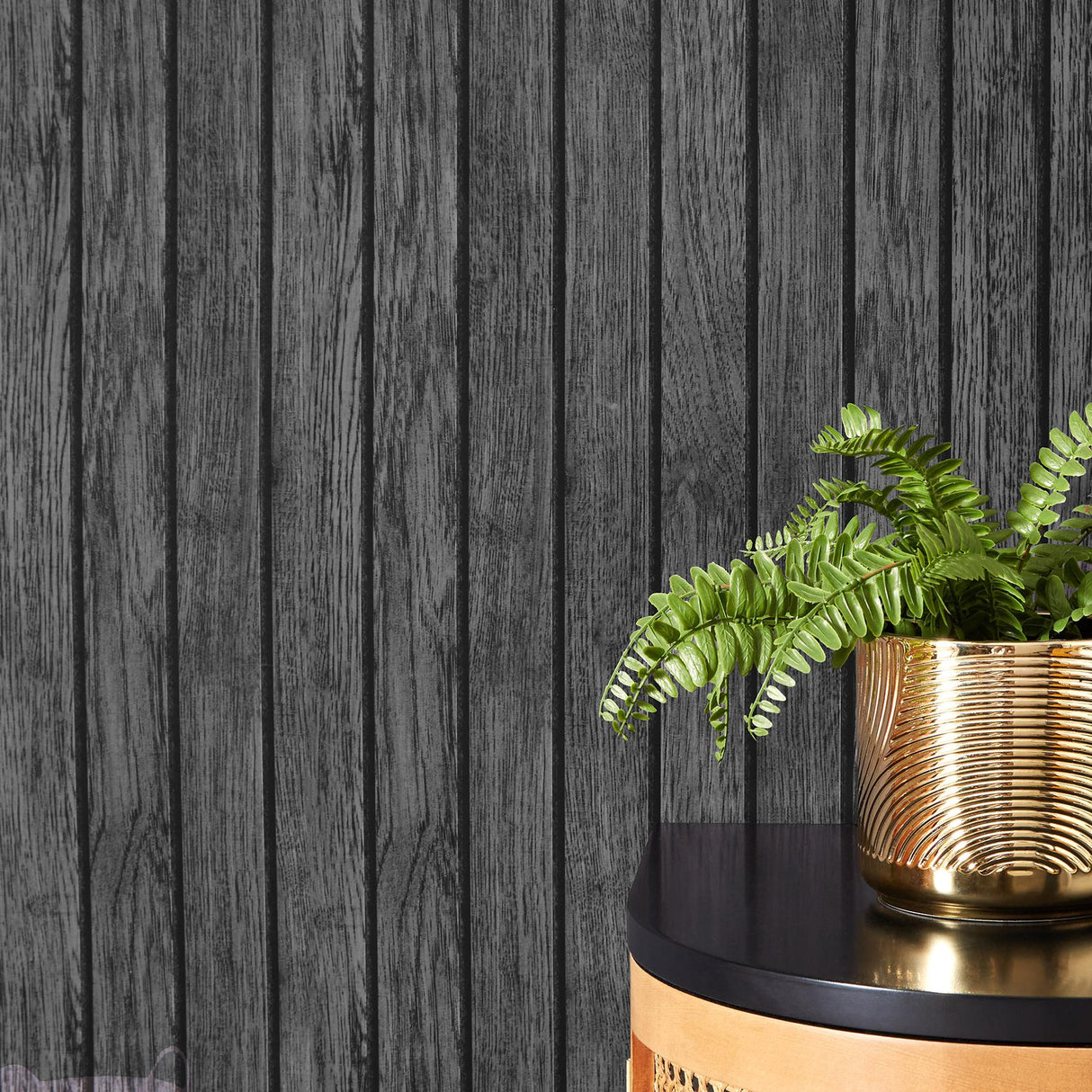 York Manolo Black Wooden Slat Wallpaper
