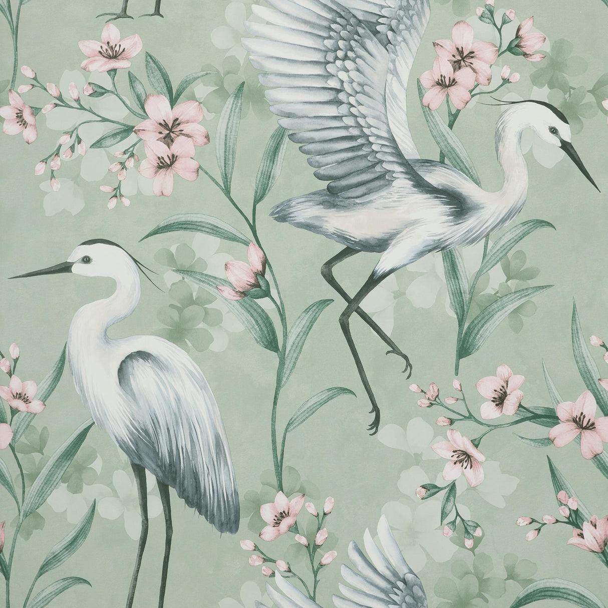 York Simonetta Seafoam Heron Wallpaper