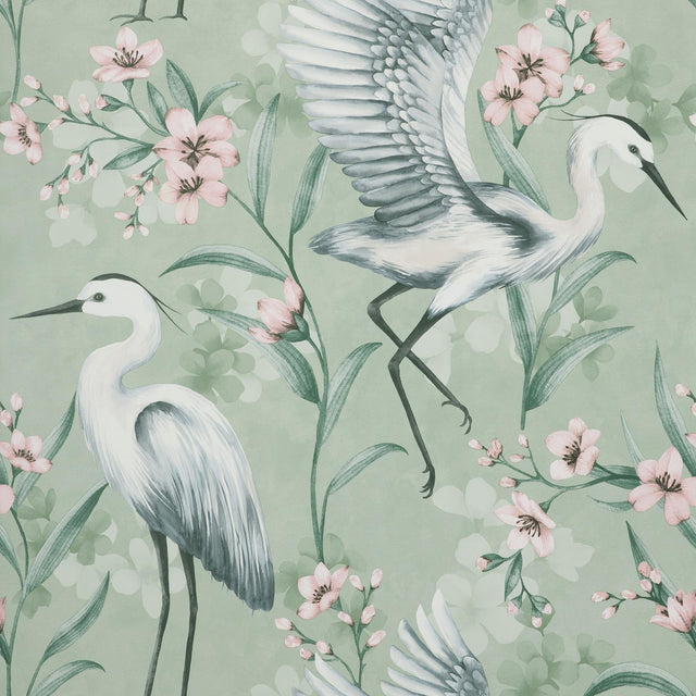 York Simonetta Seafoam Heron Wallpaper