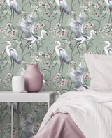 York Simonetta Seafoam Heron Wallpaper