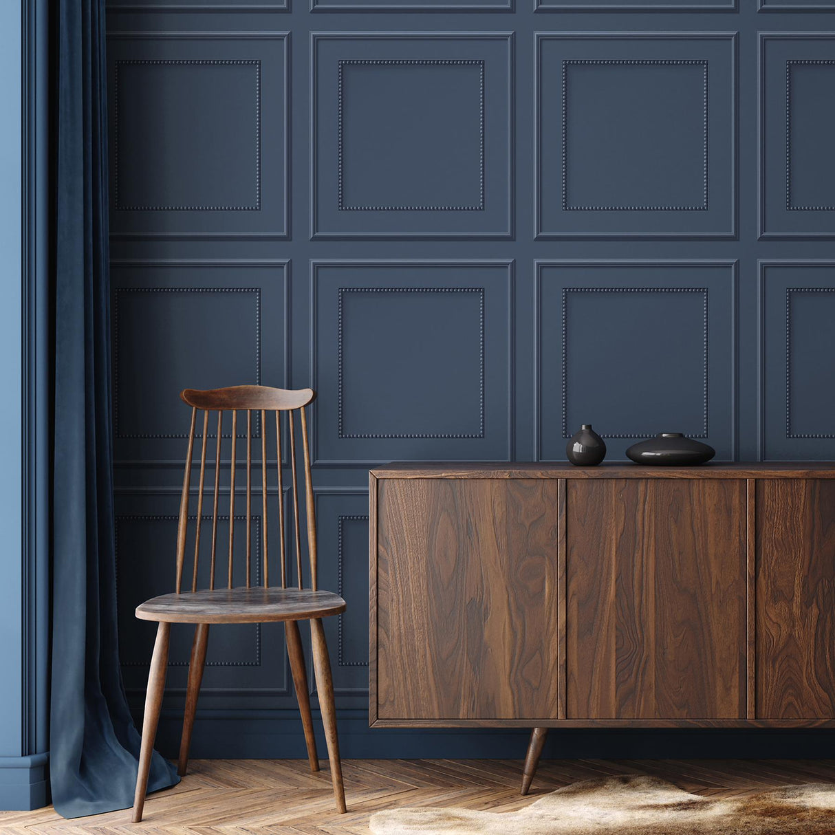 York Cezanne Dark Blue Beaded Panel Wallpaper