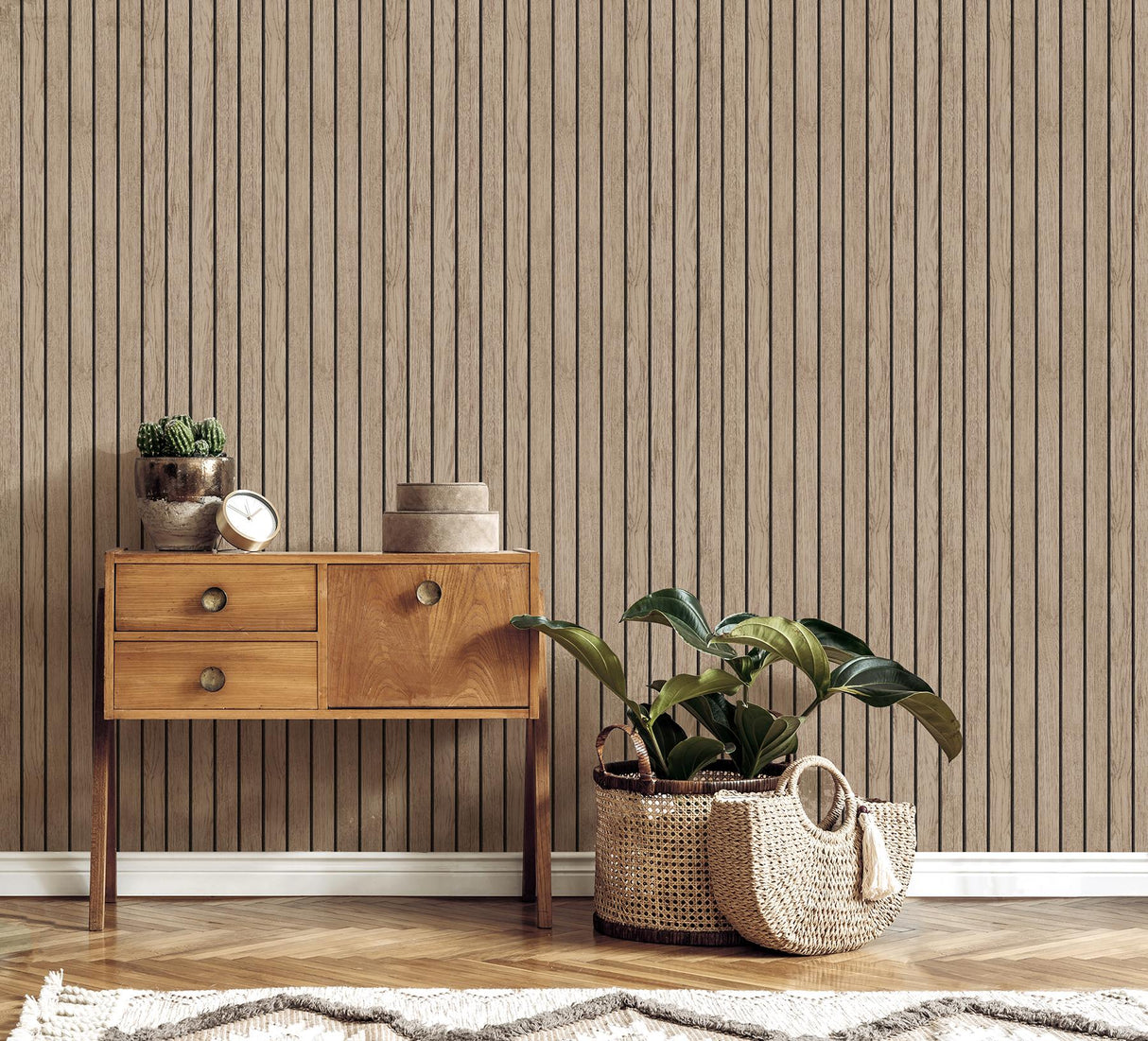 York Manolo Light Brown Wooden Slat Wallpaper