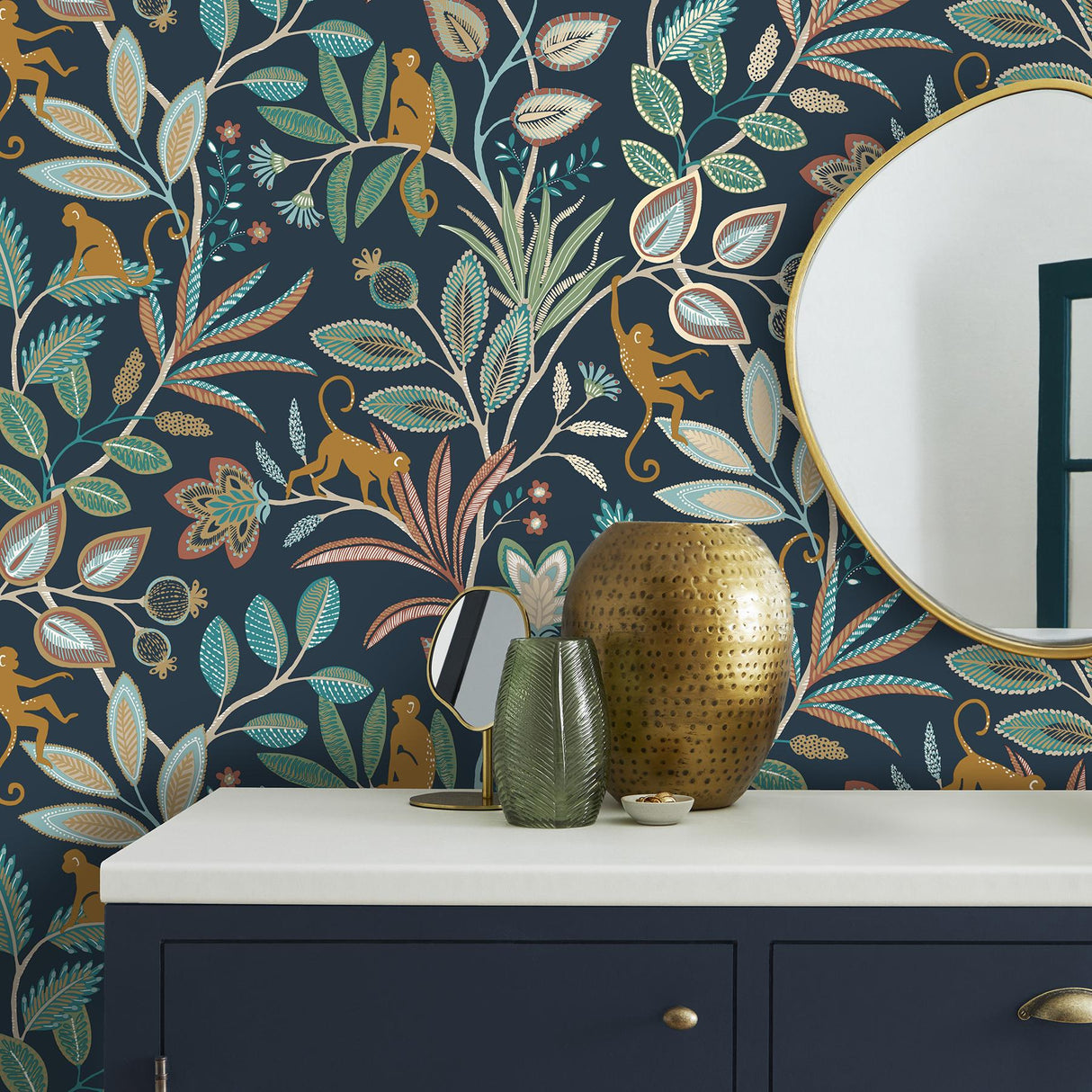 York Kenzo Navy Monkey Walk Wallpaper