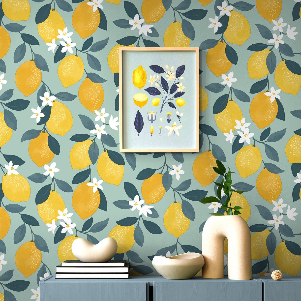 York Inigo Seafoam Sicily Fruits Wallpaper