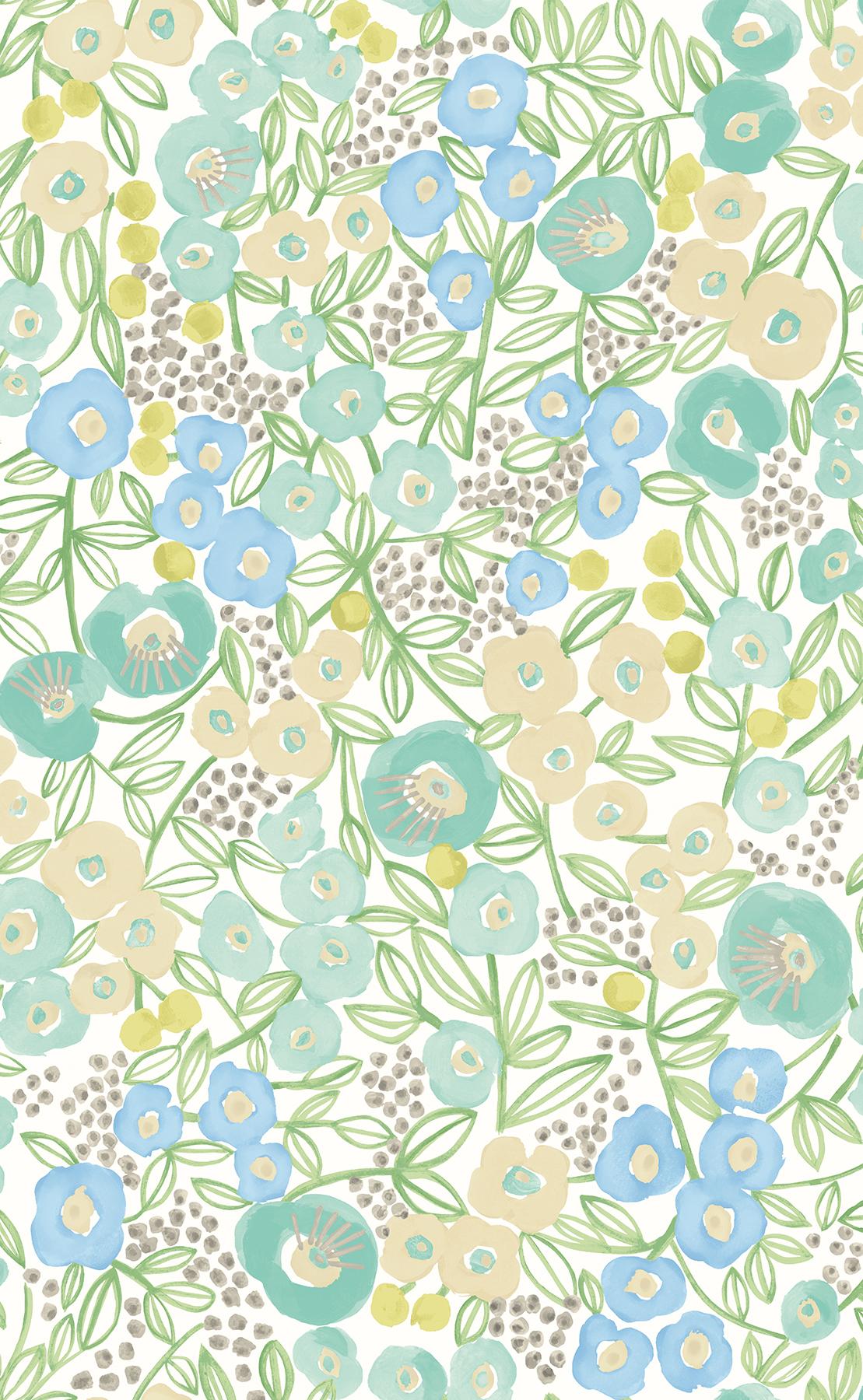York Flora Teal Garden Wallpaper