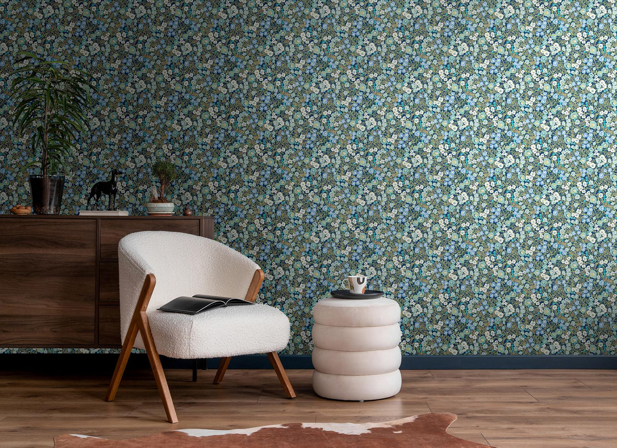 York Flora Ditsy Blue Garden Wallpaper