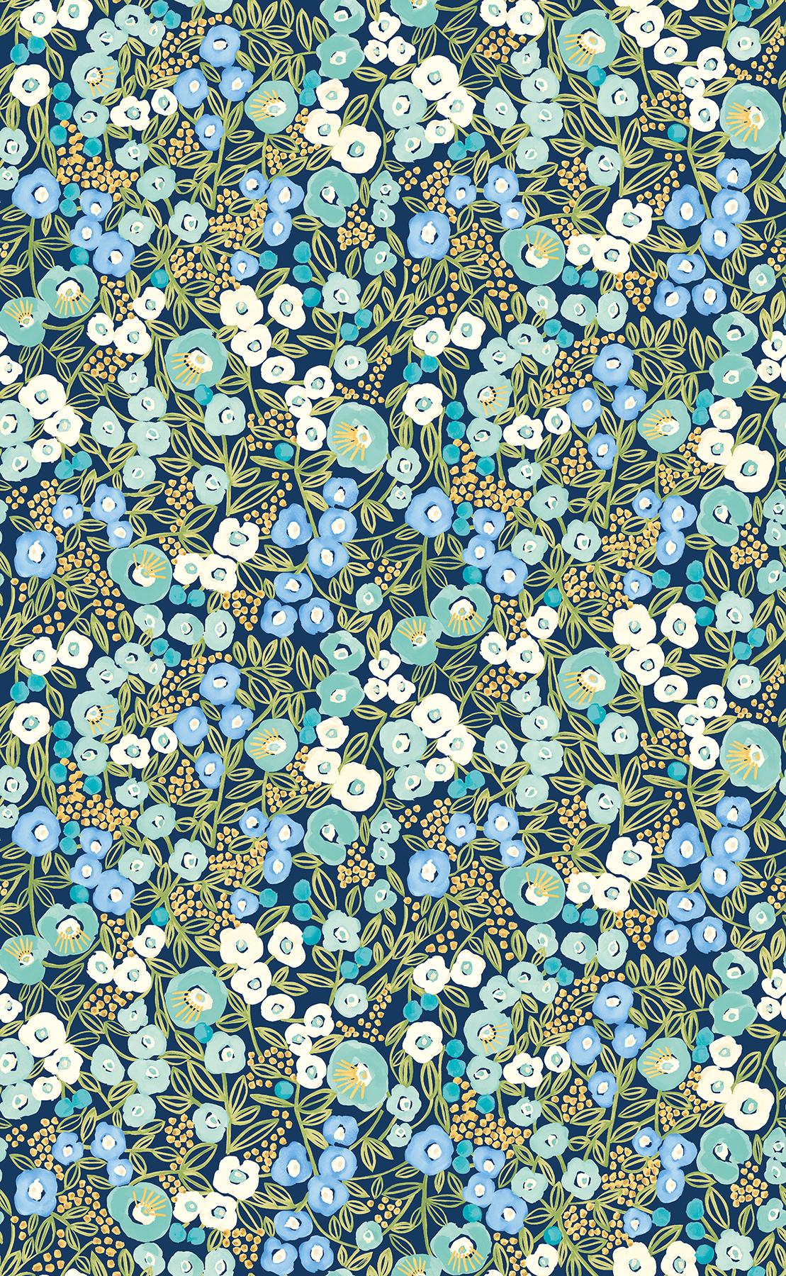 York Flora Ditsy Blue Garden Wallpaper