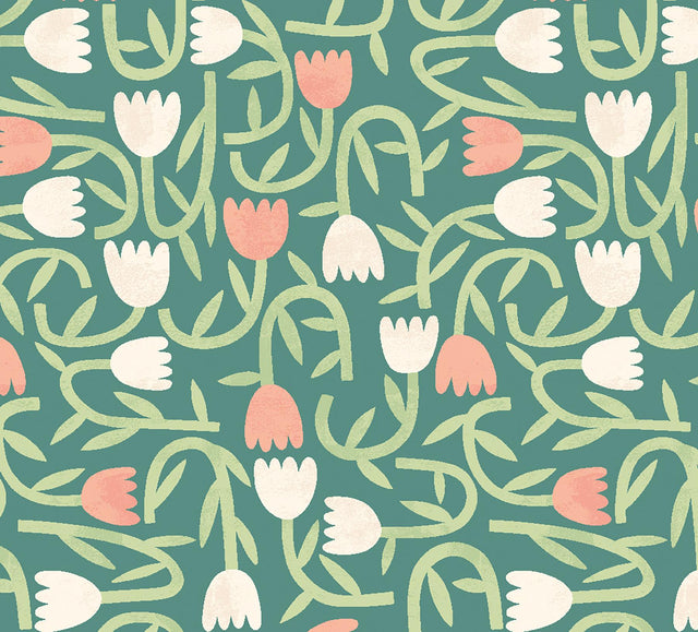 York Aino Green Tiny Tulip Wallpaper