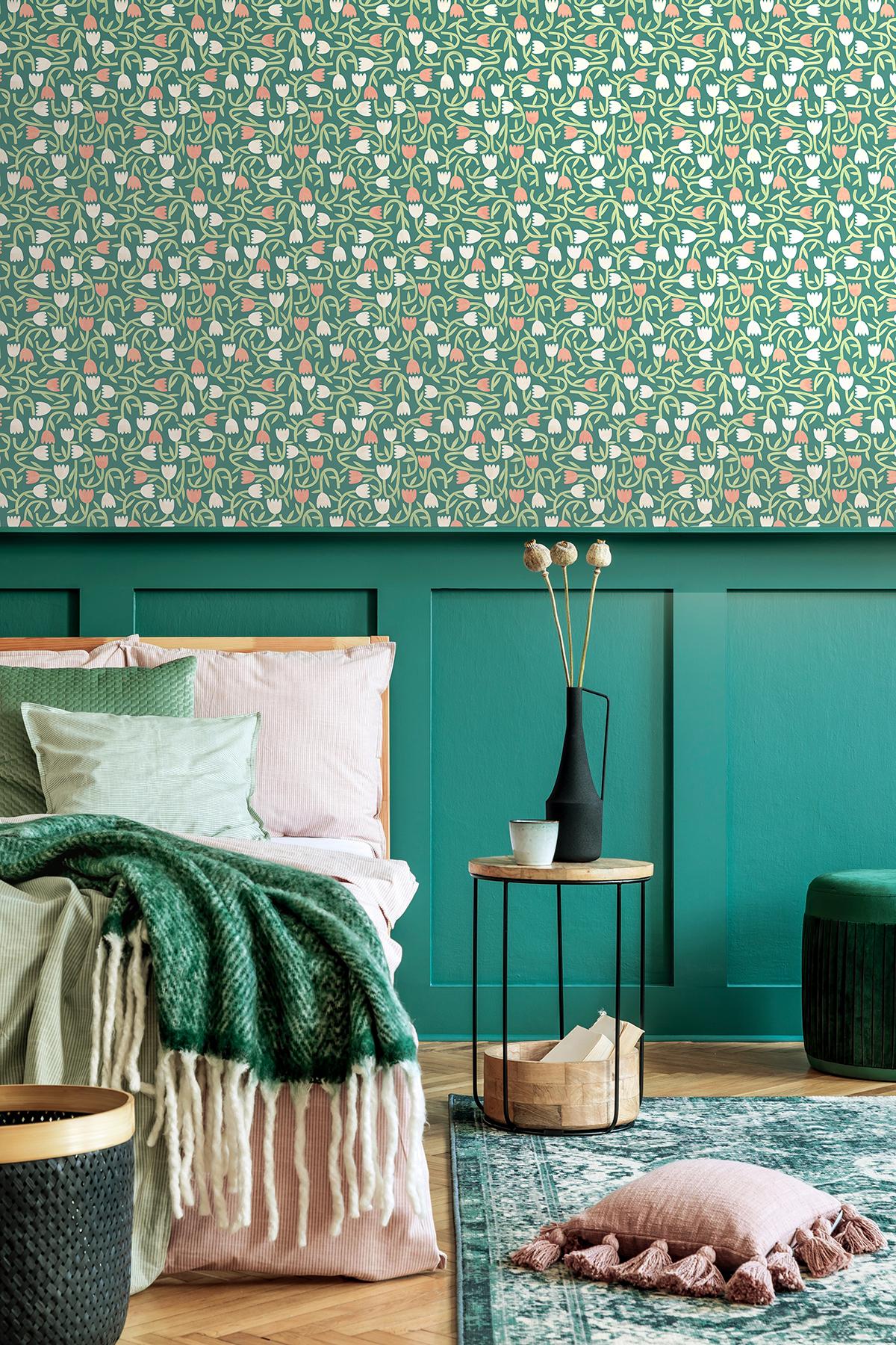 York Aino Green Tiny Tulip Wallpaper