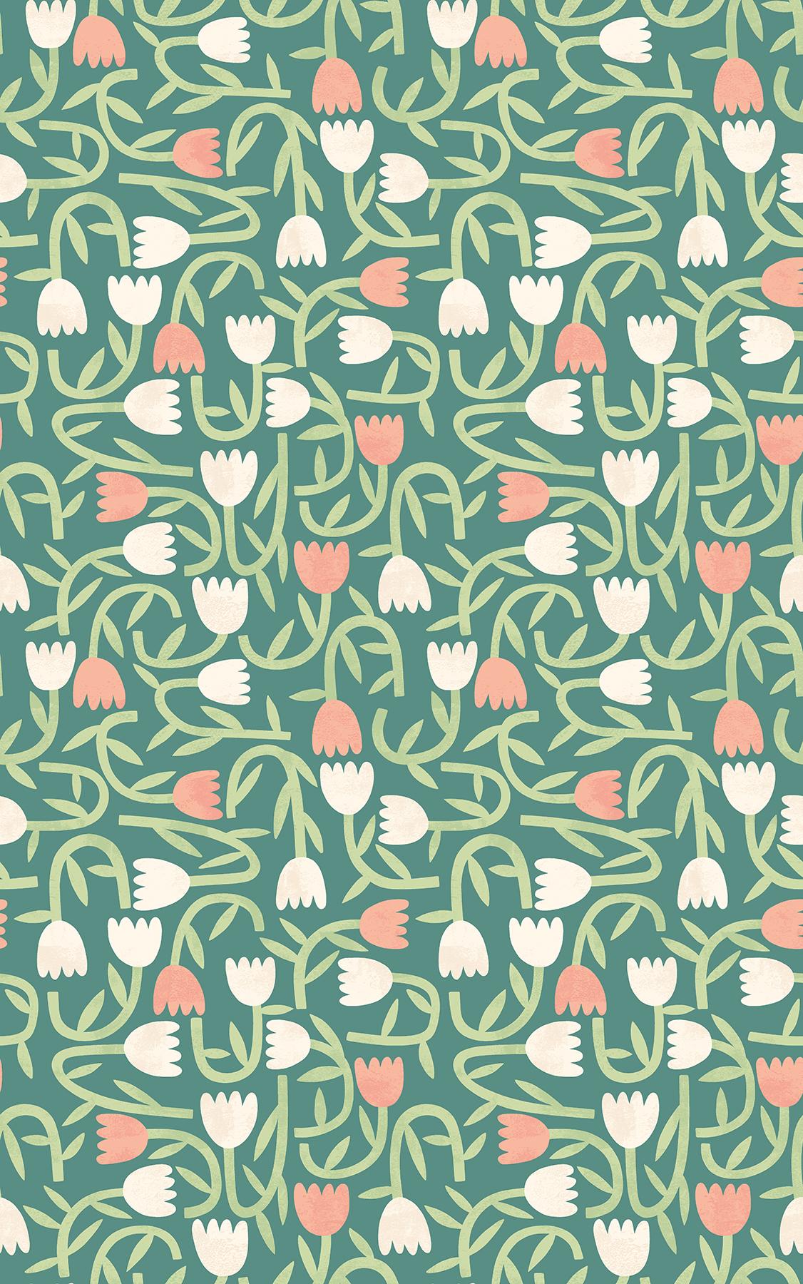 York Aino Green Tiny Tulip Wallpaper